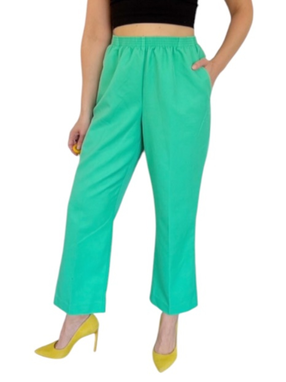 Alfred Dunner Petite mint green straight leg elastic waist casual trousers 10P